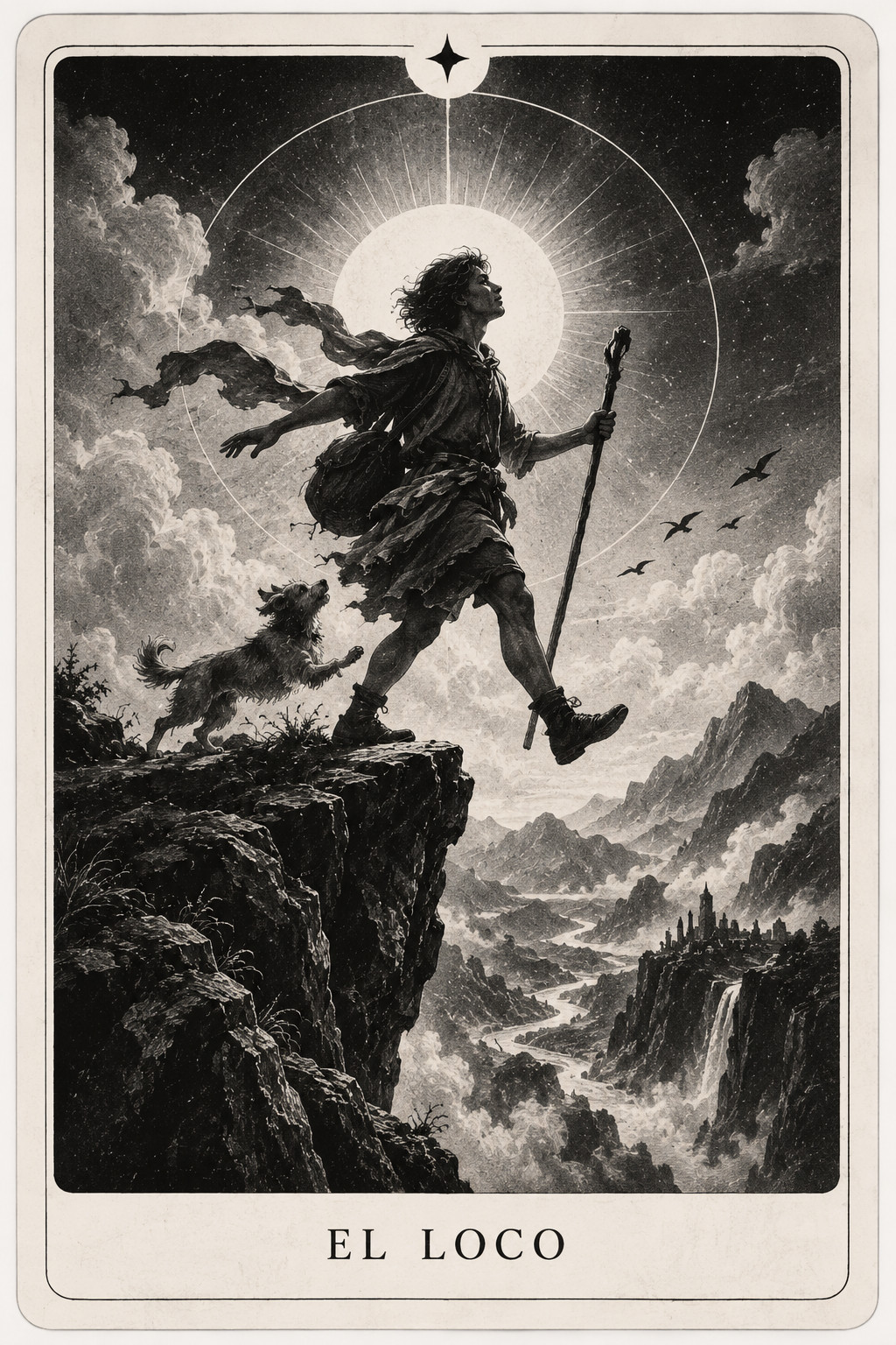 Carta del tarot El Loco — baraja de Véloris