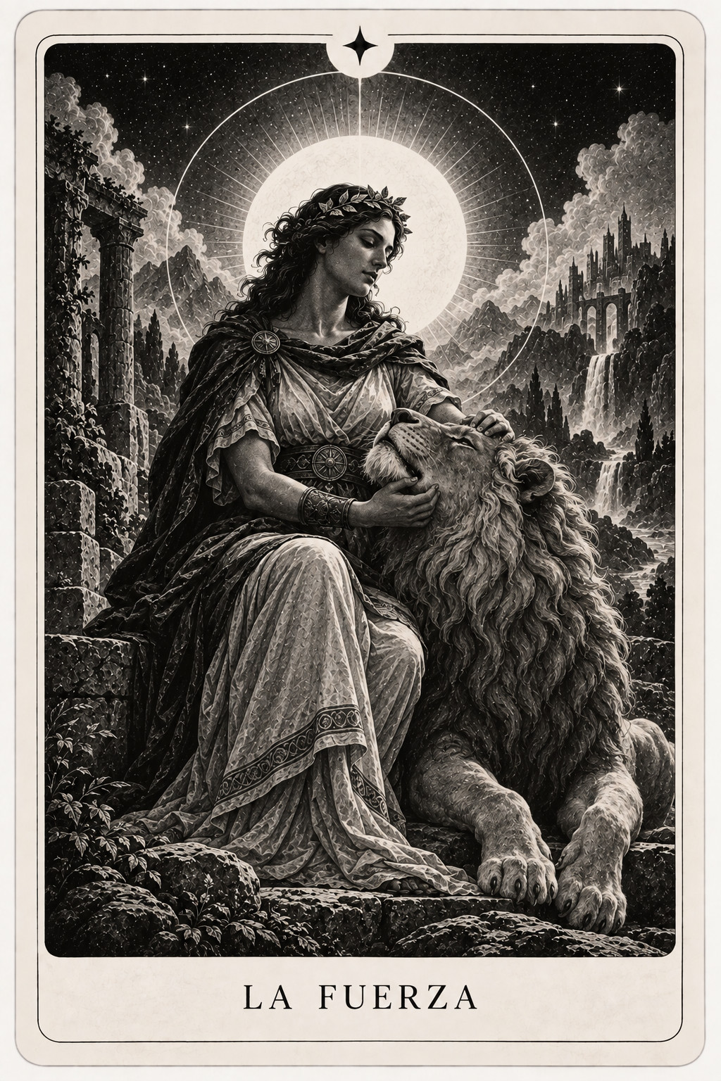 Carta del tarot La Fuerza — baraja de Véloris
