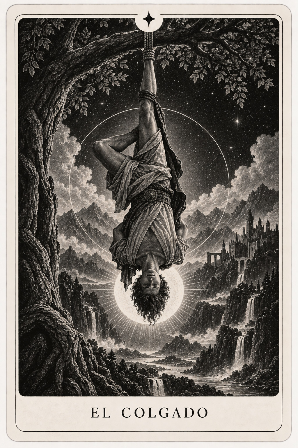 Carta del tarot El Colgado — baraja de Véloris